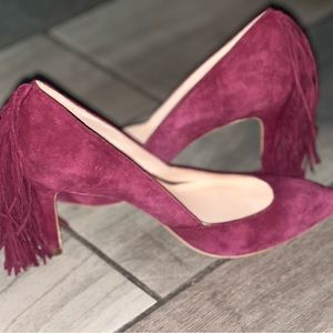 Loeffler Randall burgundy pumps with fringe size 8.5 worn